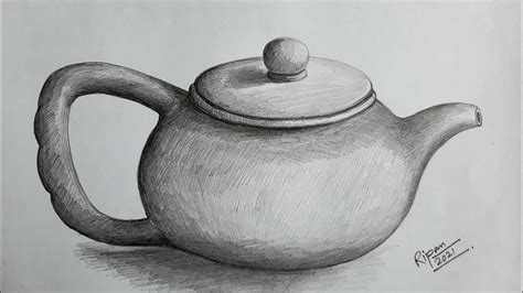 how to draw a tea pot|pencil drawing of a pot.